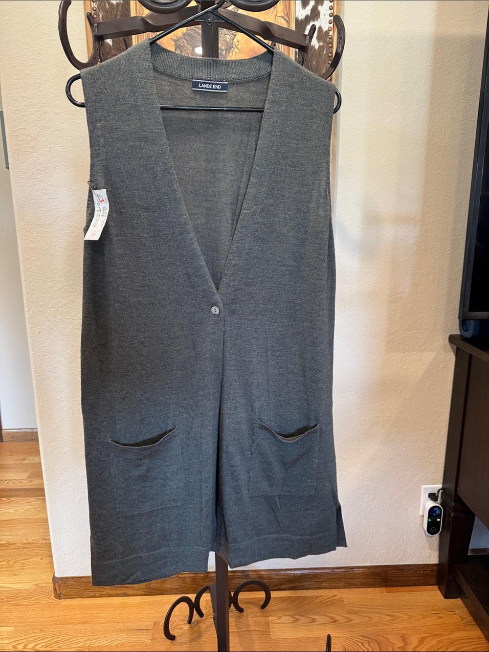 Lands' End Long Knit Sleeveless Vest in Dark Green